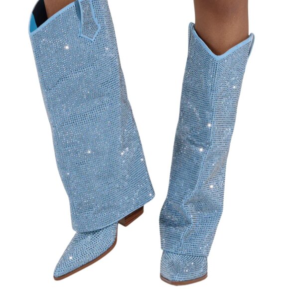 AZALEA WANG Banian Knee High Rhinestone Denim Western Boot 7-11 NWT - Picture 3 of 13